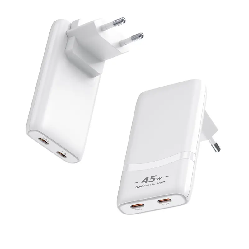 CB 45W ultra-thin GaN charger with EU plug and two USB-C ports, in white