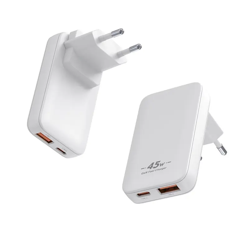 CB 45W ultra-thin II GaN charger with EU plug and USB-C and USB-A ports, in white