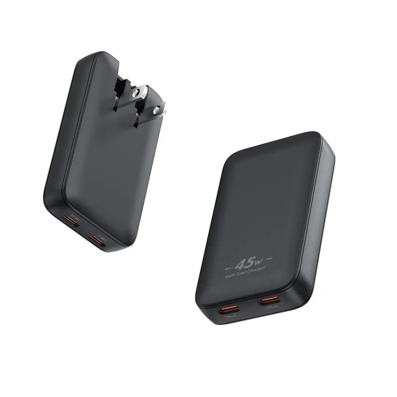 CB 45W ultra-thin II GaN charger with US plug and two USB-C ports, in black
