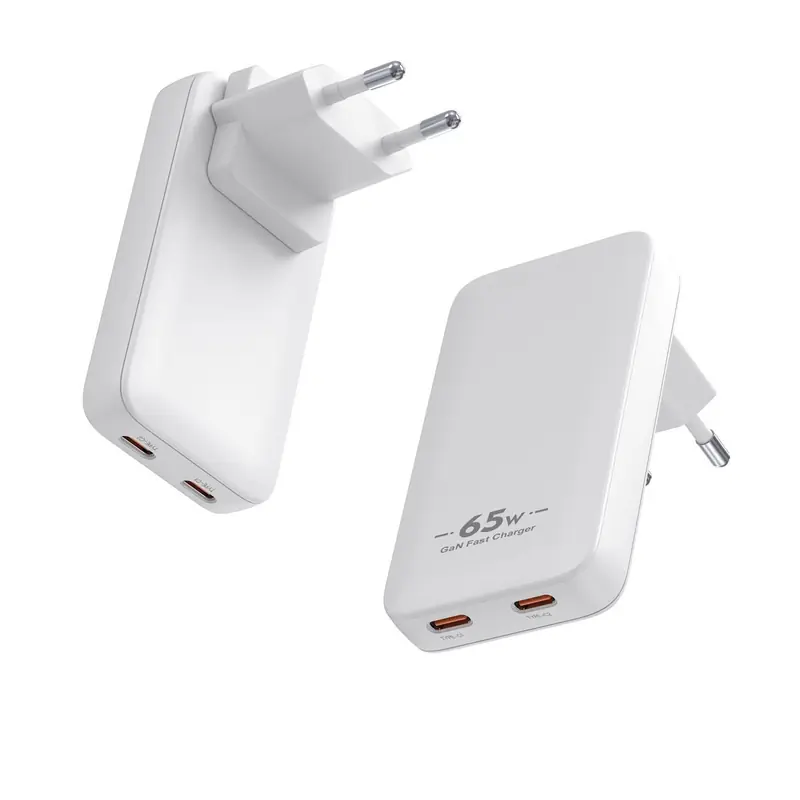 CB 65W ultra-thin II GaN charger with EU plug and two USB-C ports, in white