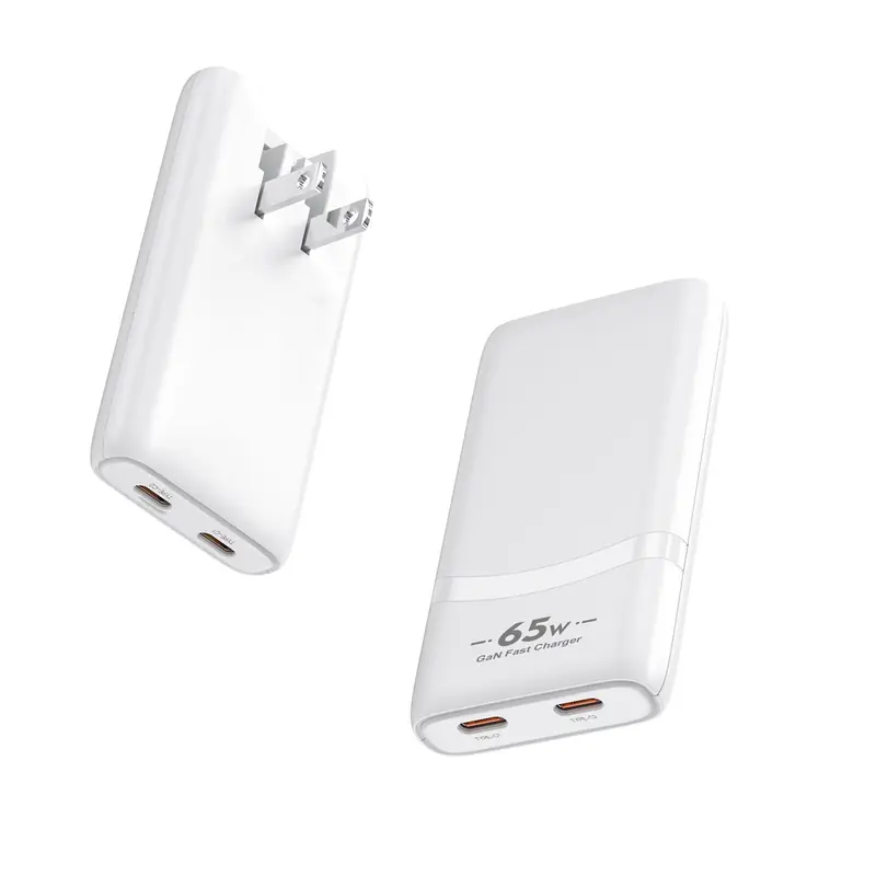 CB 65W ultra-thin GaN charger with US plug and two USB-C ports, in white