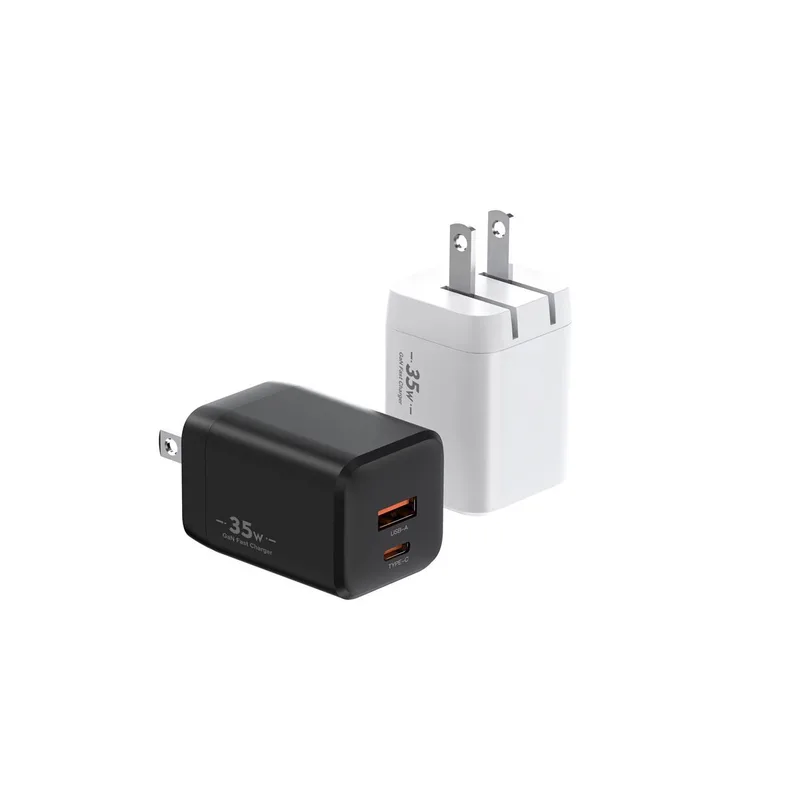 XFC 35W GaN charger with US plug and USB-C plus USB-A ports