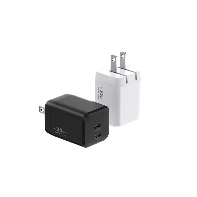 XFC 35W GaN charger with US plug and two USB-C ports